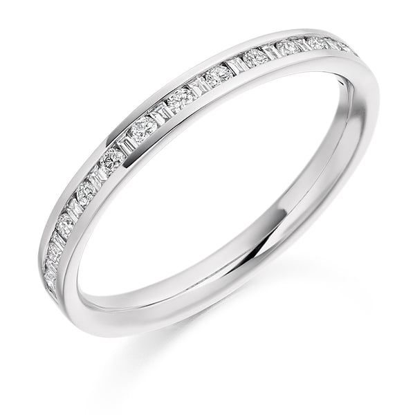 Ladies Platinum 950 Half Set Mixed 0.30ct Diamond 2.5mm Wedding Ring