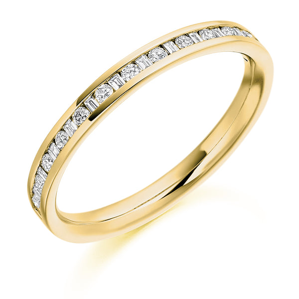 Ladies 18ct Yellow Gold Half Set Mixed 0.30ct Diamond 2.5mm Wedding Ring