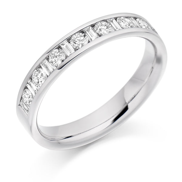 Ladies Platinum 950 Half Set Mixed 0.50ct Diamond 3.5mm Eternity Ring