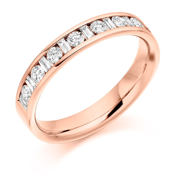 Ladies 18ct Rose Gold Half Set Mixed 0.50ct Diamond 3.5mm Wedding Ring