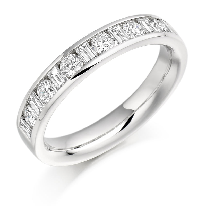 Ladies Platinum 950 Half Set Mixed 0.75ct Diamond 4mm Eternity Ring