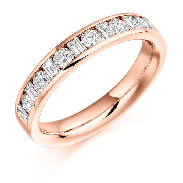 Ladies 9ct Rose Gold Half Set Mixed 0.75ct Diamond 4mm Eternity Ring