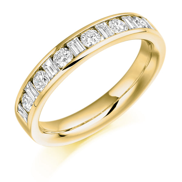 Ladies 18ct Yellow Gold Half Set Mixed 0.75ct Diamond 4mm Eternity Ring