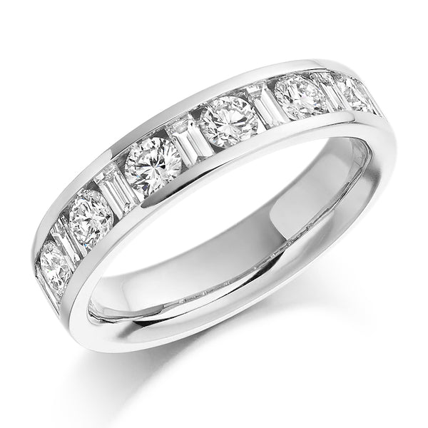 Ladies Platinum 950 Half Set Mixed 1.08ct Diamond 4.5mm Eternity Ring