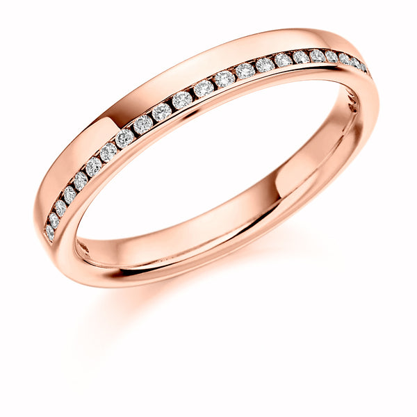 Ladies 18ct Rose Gold Half Set Round Brilliant 0.12ct Diamond 3mm Eternity Ring