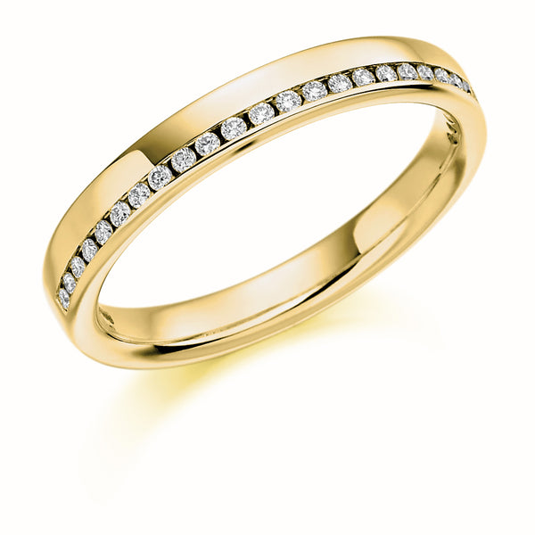 Ladies 18ct Yellow Gold Half Set Round Brilliant 0.12ct Diamond 3mm Wedding Ring