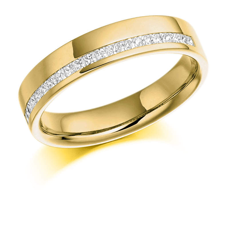 Ladies 18ct Yellow Gold Half Set Princess 0.25ct Diamond 4mm Wedding Ring