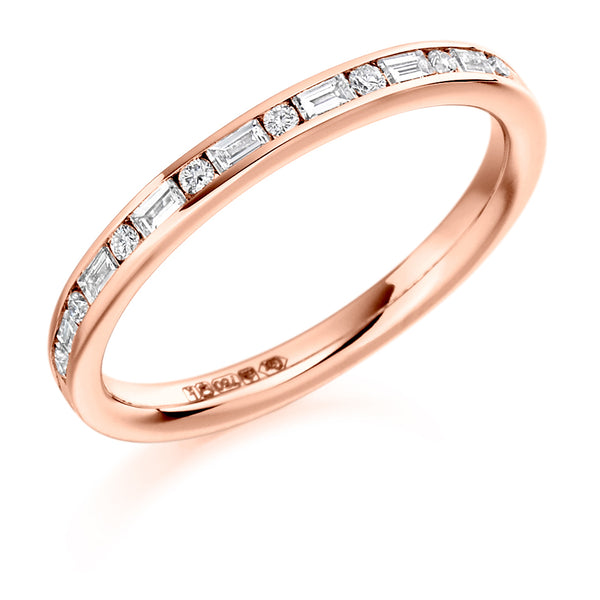 Ladies 18ct Rose Gold Half Set Mixed 0.30ct Diamond 2.5mm Wedding Ring