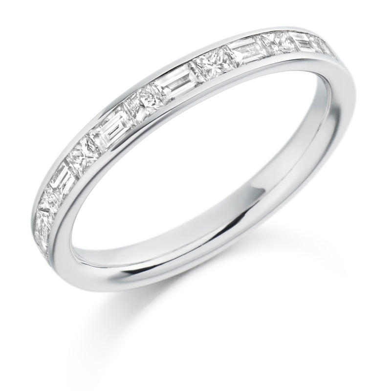 Ladies Platinum 950 Half Set Mixed 0.60ct Diamond 3mm Wedding Ring