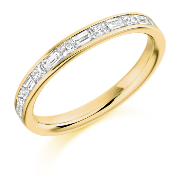 Ladies 9ct Yellow Gold Half Set Mixed 0.60ct Diamond 3mm Wedding Ring