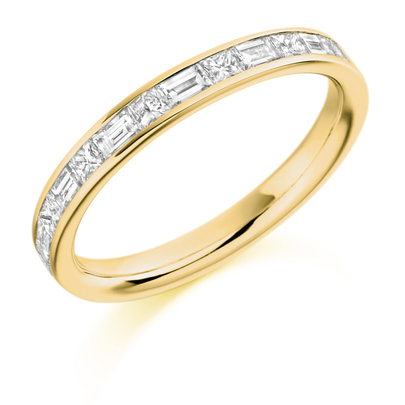 Ladies 9ct Yellow Gold Half Set Mixed 0.60ct Diamond 3mm Eternity Ring