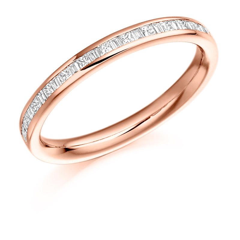 Ladies 9ct Rose Gold Half Set Mixed 0.30ct Diamond 2.5mm Wedding Ring