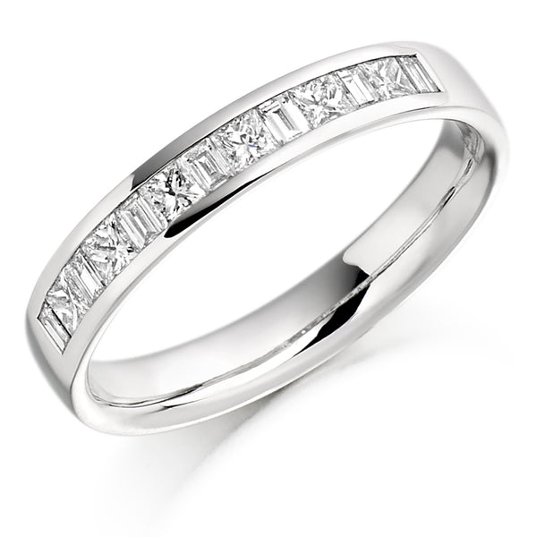 Ladies Platinum 950 Half Set Mixed 0.50ct Diamond 3.5mm Eternity Ring