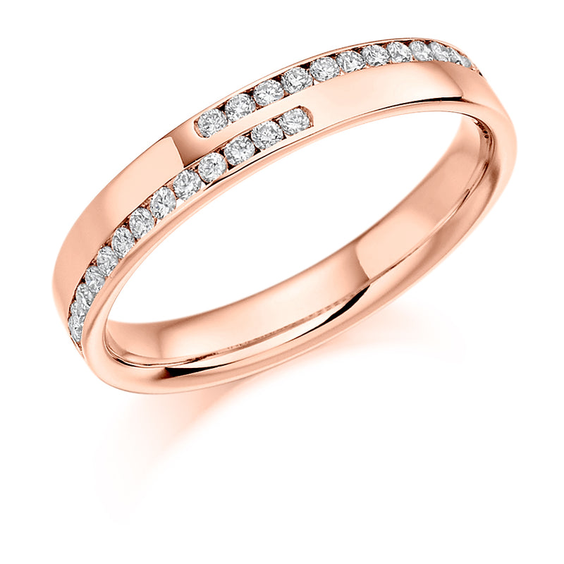 Ladies 18ct Rose Gold Half Set Round Brilliant 0.25ct Diamond 3.5mm Wedding Ring