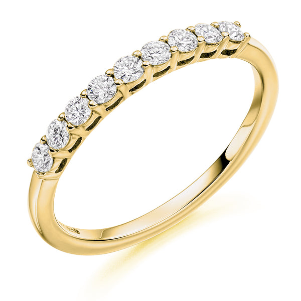 Ladies 18ct Yellow Gold Half Set Round Brilliant 0.33ct Diamond 2mm Wedding Ring