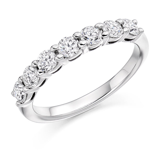 Ladies Platinum 950 Half Set Round Brilliant 0.75ct Diamond 3mm Wedding Ring