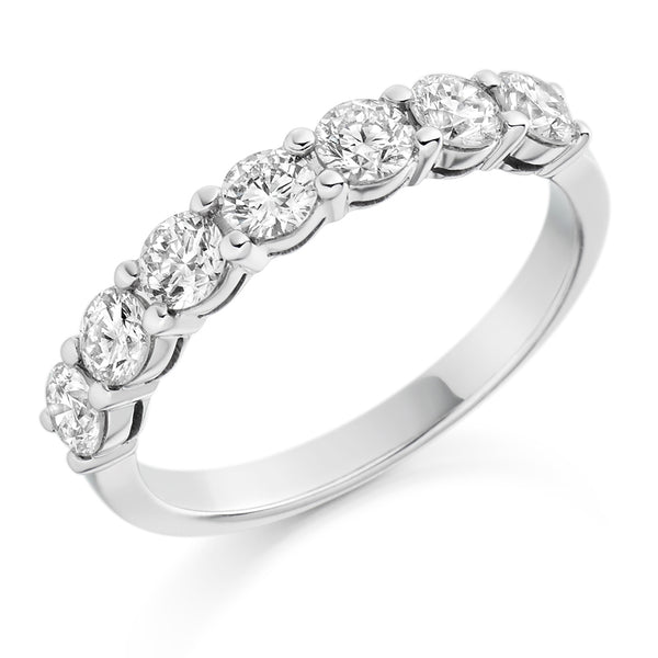 Ladies Platinum 950 Half Set Round Brilliant 1.00ct Diamond 3.5mm Wedding Ring