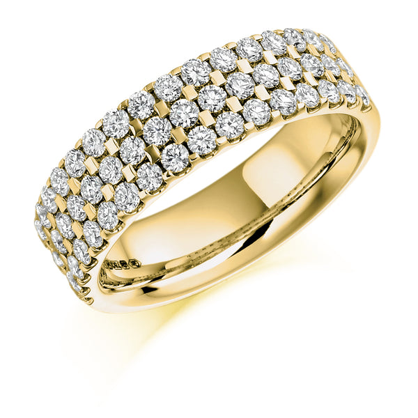 Ladies 9ct Yellow Gold Half Set Round Brilliant 1.05ct Diamond 6mm Eternity Ring