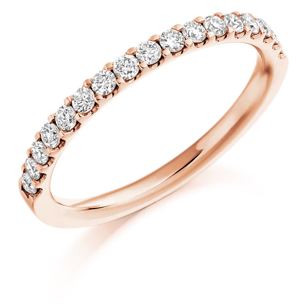 Ladies 9ct Rose Gold Half Set Round Brilliant 0.33ct Diamond 2mm Wedding Ring