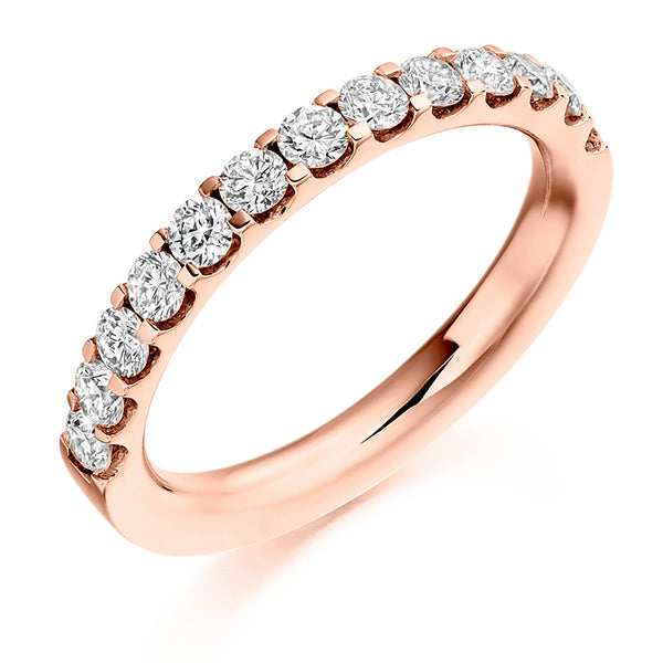 Ladies 9ct Rose Gold Half Set Round Brilliant 0.75ct Diamond 2mm Eternity Ring