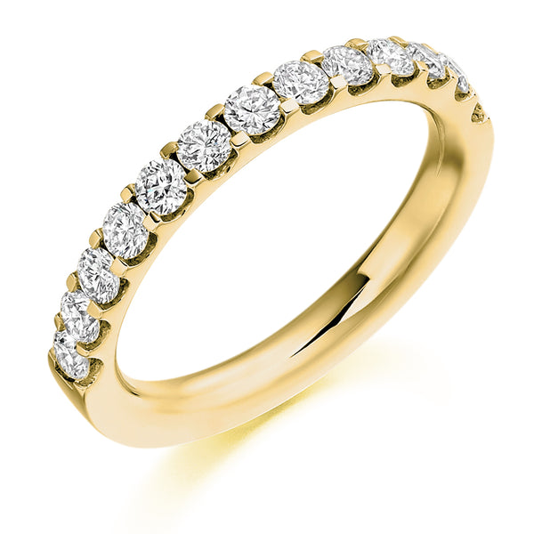 Ladies 9ct Yellow Gold Half Set Round Brilliant 0.75ct Diamond 2mm Eternity Ring