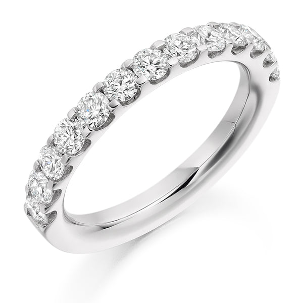 Ladies Platinum 950 Half Set Round Brilliant 1.00ct Diamond 3mm Wedding Ring