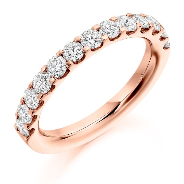 Ladies 9ct Rose Gold Half Set Round Brilliant 1.00ct Diamond 3mm Eternity Ring