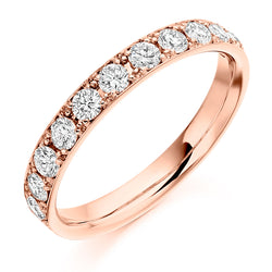 Ladies 9ct Rose Gold Half Set Round Brilliant 0.65ct Diamond 3mm Wedding Ring