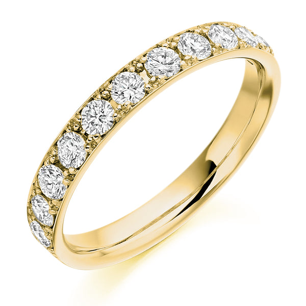 Ladies 9ct Yellow Gold Half Set Round Brilliant 0.65ct Diamond 3mm Wedding Ring