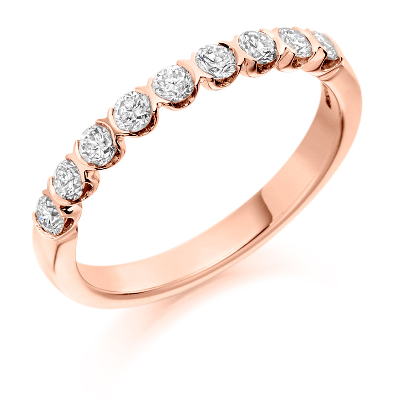 Ladies 9ct Rose Gold Half Set Round Brilliant 0.50ct Diamond 2.5mm Wedding Ring