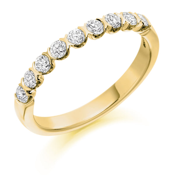 Ladies 9ct Yellow Gold Half Set Round Brilliant 0.50ct Diamond 2.5mm Wedding Ring