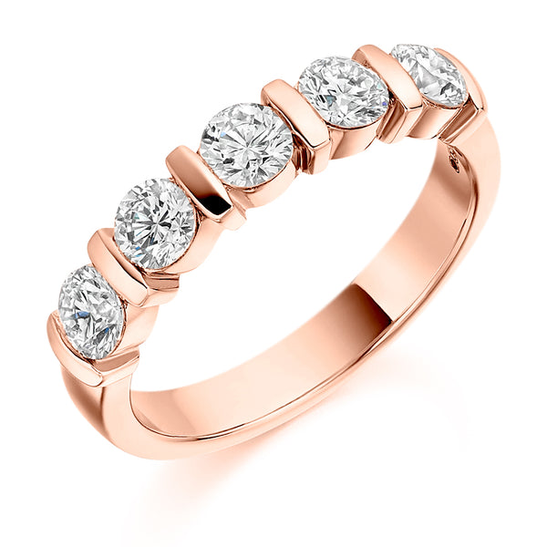 Ladies 9ct Rose Gold Half Set Round Brilliant 1.00ct Diamond 4mm Eternity Ring