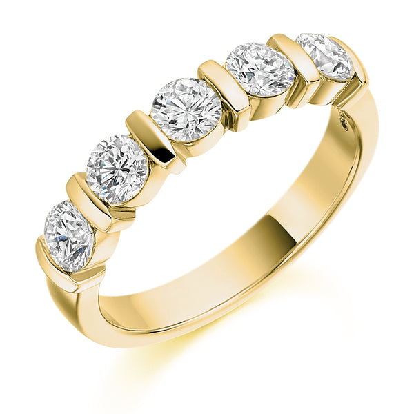 Ladies 9ct Yellow Gold Half Set Round Brilliant 1.00ct Diamond 4mm Eternity Ring