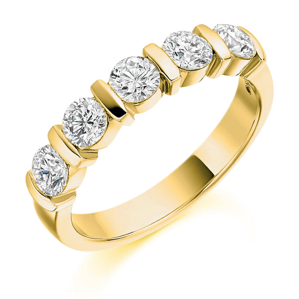 Ladies 18ct Yellow Gold Half Set Round Brilliant 1.00ct Diamond 4mm Eternity Ring