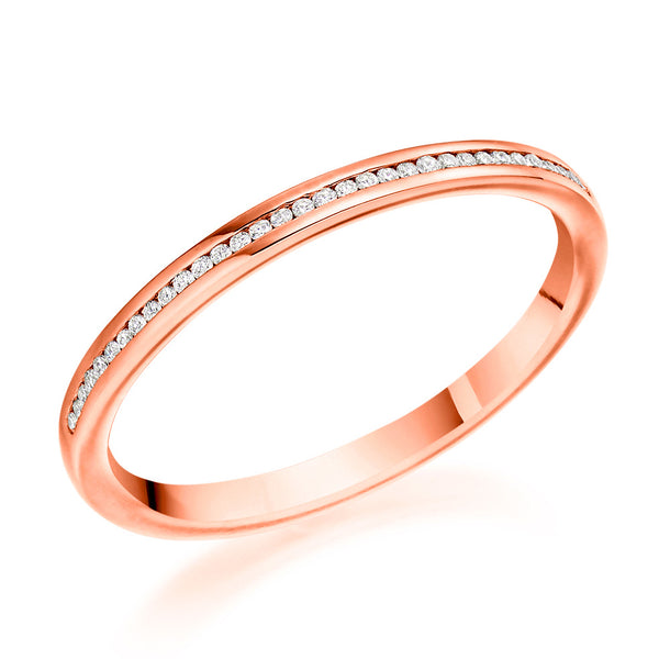 Ladies 18ct Rose Gold Half Set Round Brilliant 0.07ct Diamond 2mm Eternity Ring