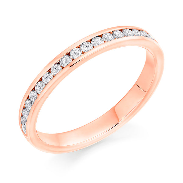 Ladies 18ct Rose Gold Half Set Round Brilliant 0.33ct Diamond 2.5mm Wedding Ring