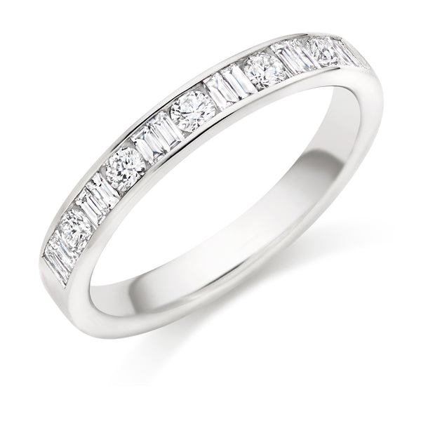 Ladies Platinum 950 Half Set Mixed 0.50ct Diamond 3mm Eternity Ring