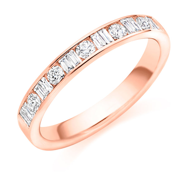 Ladies 9ct Rose Gold Half Set Mixed 0.50ct Diamond 3mm Eternity Ring