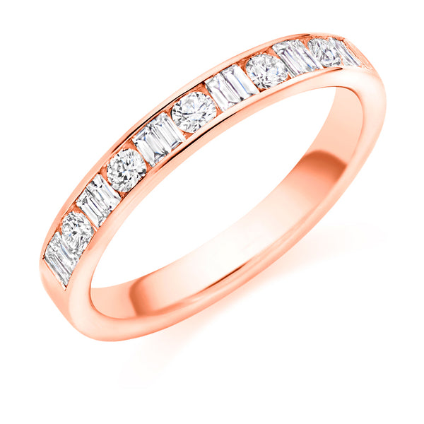 Ladies 18ct Rose Gold Half Set Mixed 0.50ct Diamond 3mm Eternity Ring