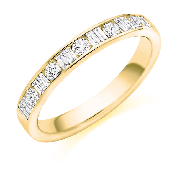 Ladies 9ct Yellow Gold Half Set Mixed 0.50ct Diamond 3mm Wedding Ring