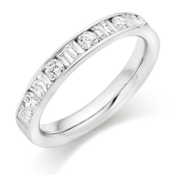 Ladies Platinum 950 Half Set Mixed 0.75ct Diamond 3.5mm Eternity Ring