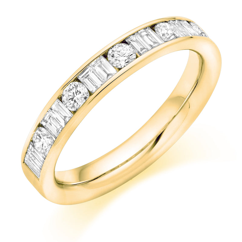 Ladies 9ct Yellow Gold Half Set Mixed 0.75ct Diamond 3.5mm Eternity Ring