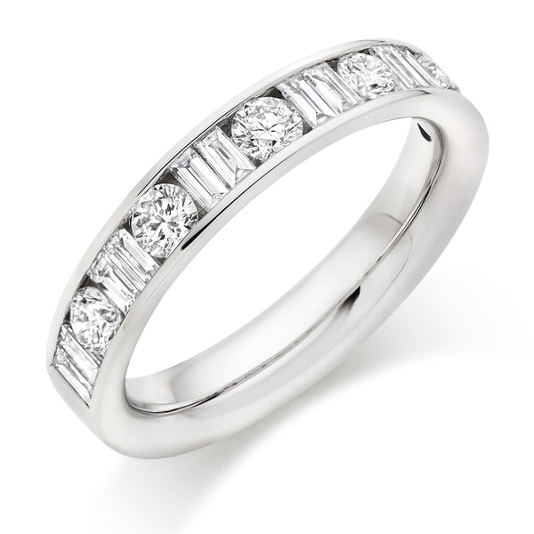 Ladies Platinum 950 Half Set Mixed 1.00ct Diamond 4mm Eternity Ring