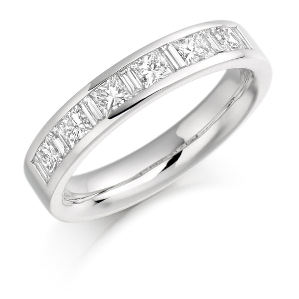 Ladies Platinum 950 Half Set Mixed 1.00ct Diamond 4mm Eternity Ring