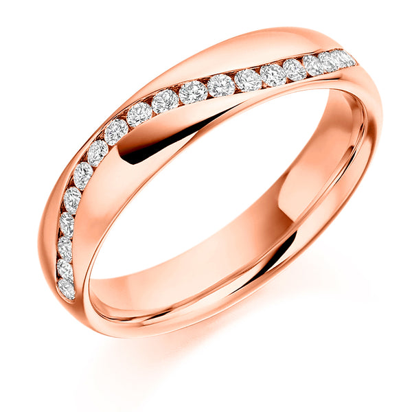 Ladies 18ct Rose Gold Half Set Round Brilliant 0.30ct Diamond 4mm Wedding Ring