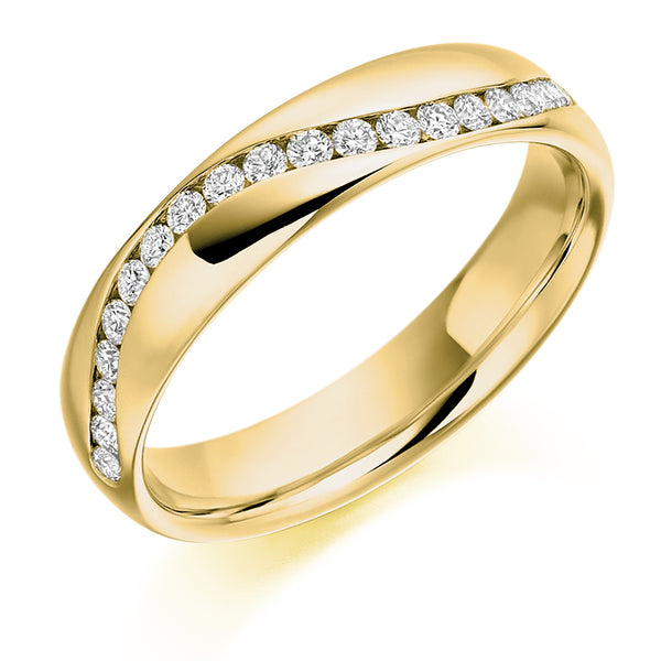 Ladies 9ct Yellow Gold Half Set Round Brilliant 0.30ct Diamond 4mm Wedding Ring