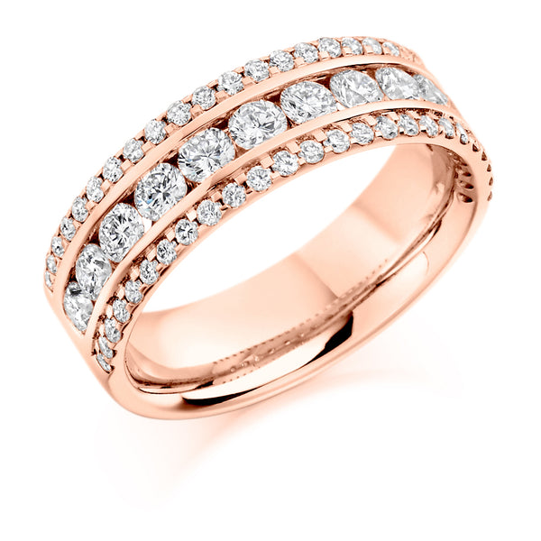 Ladies 9ct Rose Gold Half Set Round Brilliant 1.35ct Diamond 6.5mm Eternity Ring