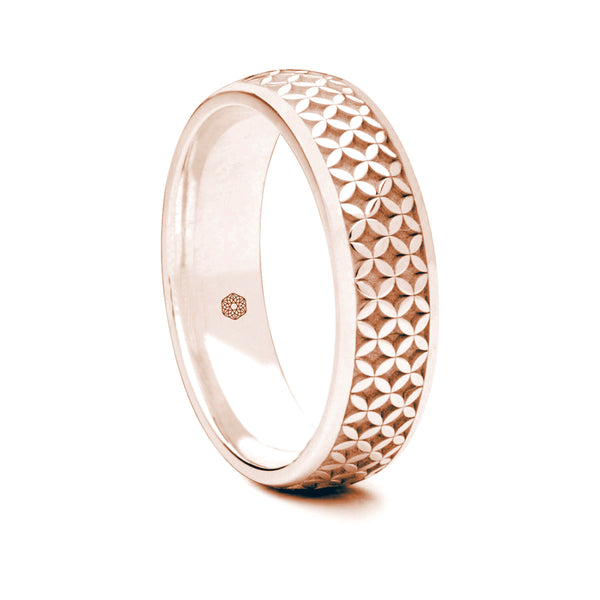 Mens 18ct Rose Gold Court Shape Wedding Ring With Geometric Pattern