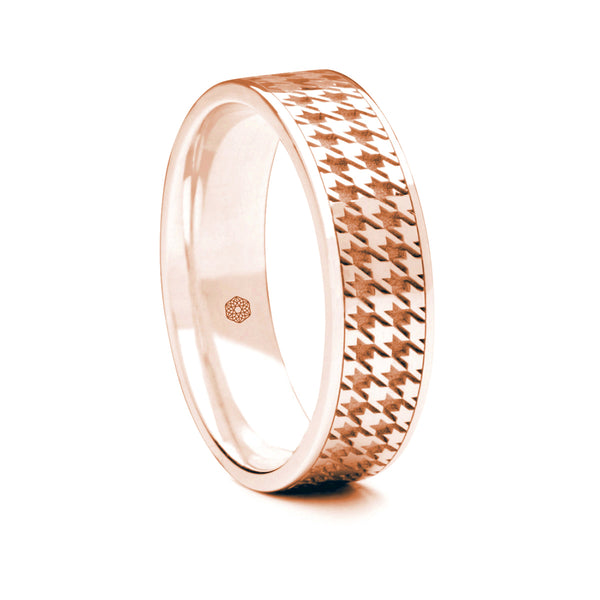 Mens 18ct Rose Gold Flat Court ShapeWedding Ring With Houndstooth Pattern