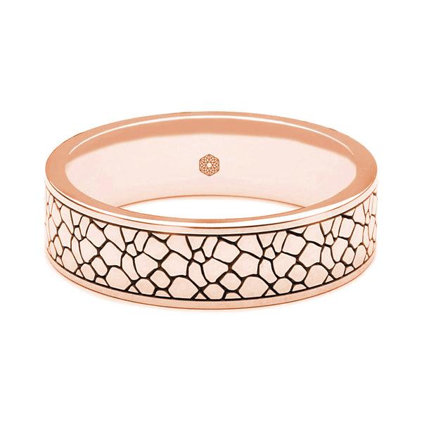 Horizontal Shot of Mens 18ct Rose Gold Flat Court ShapeWedding Ring With Crackle Pattern